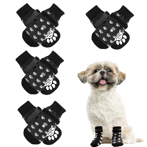 Esshogo 4 Stück rutschfeste Hundesocken, rutschfeste Hundesocken innen, Hundesocken mit Gummisohle, rutschfeste Socken für Hunde, rutschfeste Socken für Hunde von Esshogo