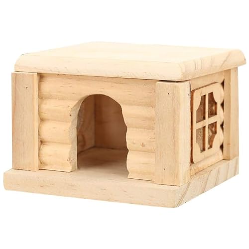 Esshogo Blockhaus Spielzeug für Haustier Hamster, Meerschweinchen Höhle Hamster Haus Naturholz Hamsterhaus Flat Top Cabin für kleine Haustierspielzeug für Chinchilla Frettchen Nagetiere kleine Tiere von Esshogo