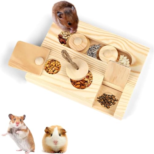 Esshogo Fütterung Feeder Meerschweinchen Futtersuche Spielzeug, Aus Holz Kleintierspielzeug 6 In 1 Holzspielzeug, Interaktives Leckerli-Spielzeug für Häschen Chinchilla Meerschweinchen Rennmäuse von Esshogo