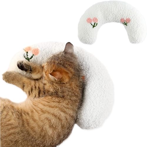 Esshogo Halbes Krapfen-Katzen-und Hundekissen Kissen, Kleine Hunde Plüschtier Katze Kuscheltier, Flauschig Haustier Kissen zum Schlafen, Ausruhen, Spielen(Weiß) von Esshogo