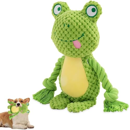 Esshogo Hundespielzeug, Froschform Kauseilspielzeug, Grüner Frosch, Kuscheltier Plüschspielzeug, Plüschtier Hund Plüsch Kauspielzeug von Esshogo