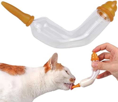 Esshogo Katzenspritze zum Füttern, Brustfutter für Haustiere, Glas-Haustier-Milchflasche, mit Nippel, für Kitten Puppy Hamster 10ml Kitten Milk Feeding Bottle (geschwungenes Design) von Esshogo