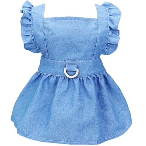 Esshogo Kleines Hundekleid mit Leine Ring Haustier Kleid Geschirr Niedlich Fransen Mädchen Hundekleid Geschirr Soft Jean Röcke Kleid für weibliche Haustier Hunde Chihuahua (Blau, XL) von Esshogo