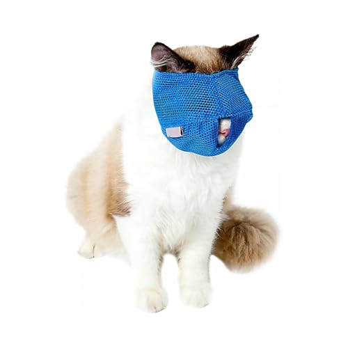 Esshogo Multifunktionaler Maulkorb für Katzen, Haustierpflege-Hilfsmittel mit atmungsaktivem Mesh zum Verhindern des Beißens, Verstellbarer Maulkorb für Katzen (Blau,S) von Esshogo