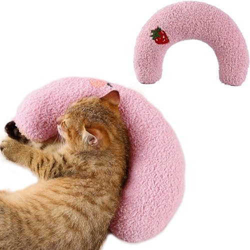 Esshogo Nackenkissen für Haustiere, Kissen für Katzen, Kleine Hunde Plüschtier Katze Kuscheltier Katzenminze Kissen, Beruhigungsspielzeug in halber Donut-Form, waschbare Nackenschutzkissen für Welpen, von Esshogo