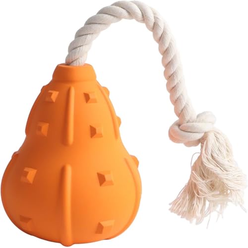 Esshogo Robustes Gummi-Kürbis-Haustier-Kauspielzeug, Interactive Dogs Cats Rubber Cotton Rope, Gummi-Haustier-Beißspielzeug, Kürbis von Esshogo