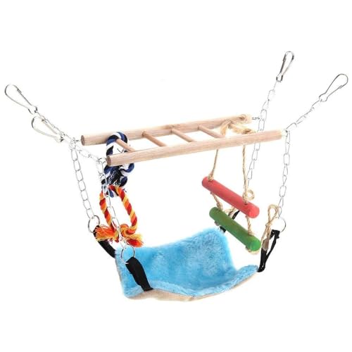 Esshogo Tierkletternetz, Hamster-Hängebrücke, Vogelschaukel-Seil-Hängenetz, Hängende Glocke für Papageien, Kleintiere, Frettchen, Papageien, Ratten, Vögel, Seil, zum Aufhängen - 23 * 8 * 32cm (Blau) von Esshogo