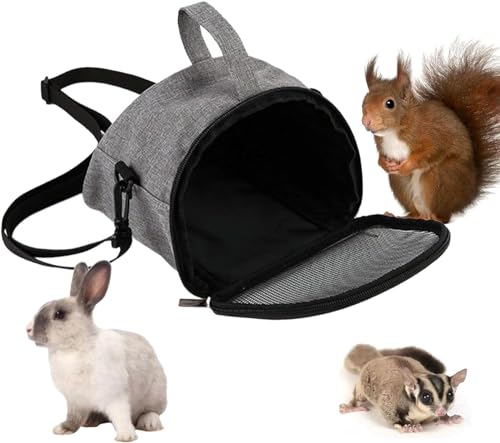 Esshogo Tragbar Faltbarer Kleintier Tragetasche Atmungsaktive Haustier, Kleintiertasche mit abnehmbarem Riemen für Hamster, Chinchilla, Frettchen, Ratte, Zuckersegelflugzeug und Igel -L(Grau) von Esshogo