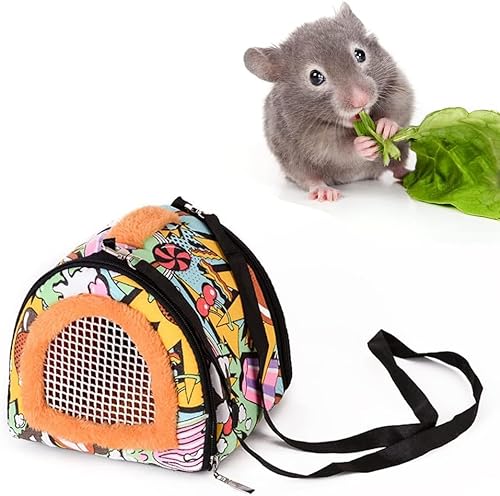 Esshogo Transportbox für kleine Tiere Tragbarer Hamster Netz Tragetasche atmungsaktiv für modische Reisetasche mit Gurt für Haustiere, für Segelflugzeug Eichhörnchenzucker Meerschweinchen von Esshogo