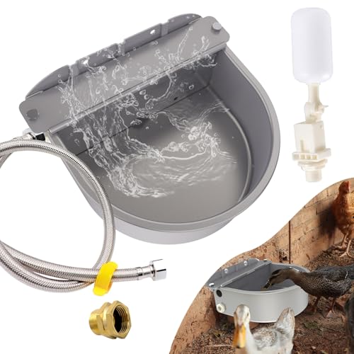 Automatischer Wasserspender für Hunde-Wassernapfspender, große Größe, Edelstahl-Bewässerungs-Futterstation, selbstfüllende Wassertrog für Geflügel und Vieh (Metallic-Grau, groß) von Essilnn