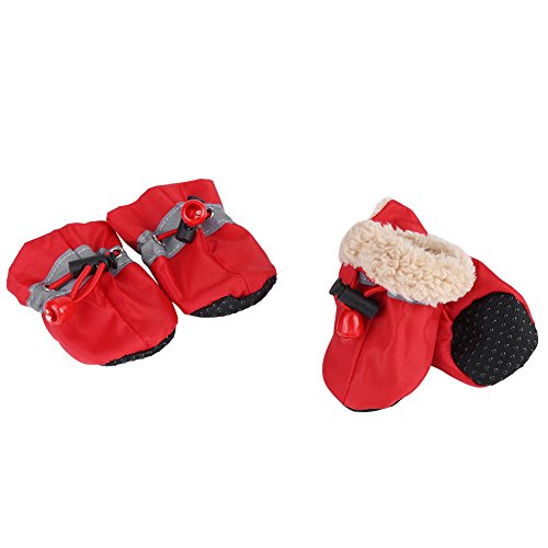 wasserdichterp Haustier Hund wasserdichte Stiefel Schuhe Socken mit elastischen Straps Weicher Baumwolle gepolstert im Regen Schnee Tage für kleine, mittlere Katze Welpen(M-Red) von Estink