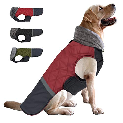 Etechydra Hundemantel Jacken Plüsch Reflektorend, Hundejacken Reversibel Winter Wasserdicht Winddicht Hundejacke Warm Kleidung Mantel Hundeweste für Kleine Mittelere und Große Hunde,Rot, XL von Etechydra