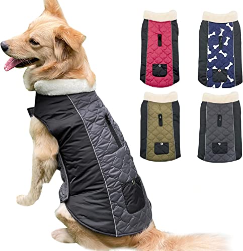 Etechydra Hundemantel wasserdichte Jacken, Reflektierend Winter Warme Hundemantel Weste mit warmem Fleece-Kragen, Hundejacke für Kleine, Mittel Große Hundekleidung, Grau+Schwarz - 3XL von Etechydra