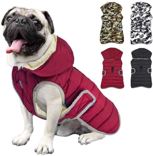 Etechydra Winter Hundejacke with Abnehmbarem Hut, Hundemantel Wasserdicht Reflektierend Hund Mantel Warme Hoodie Fleece Welpenmantel, Jacken für Kleine Mittlerer Große Hunde, Rot, XXL von Etechydra