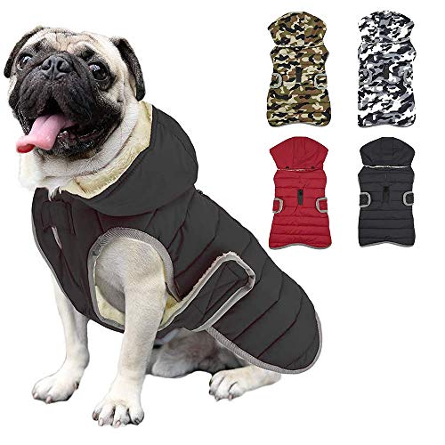 Etechydra Winter Hundejacke with Abnehmbarem Hut, Hundemantel Wasserdicht Reflektierend Hund Mantel Warme Hoodie Fleece Welpenmantel, Jacken für Kleine Mittlerer Große Hunde, Schwarz, M von Etechydra