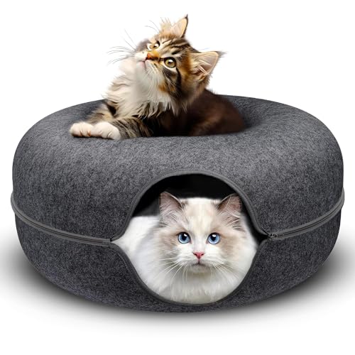 Eternal Paws Katzenhöhle für Indoor-Katzen, Katzen-Donut-Katzentunnelbett, kratzfestes Katzenspielzeug für mittelgroße große Katzen bis zu 13,6 kg von Eternal Paws