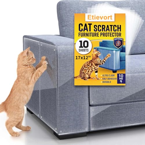 Katzen Kratzschutz Folien (10er Set), Selbstklebend Kratzschutzfolie Trainingsklebeband mit 10 spurlose nägel und Spachtel, Kratzfolie Anti Kratz Tape für Möbel Couch Sofa Wand Tür Schutz von Etievort