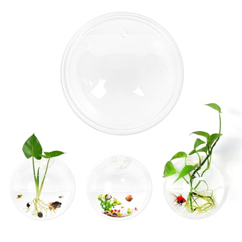 2 x Wandbehang Pflanzen-Terrarium, wandmontiertes Fischglas-Aquarium, Acryl, Globus-Blumenvase, Pflanzgefäß, Wand-Fischblasentank für Sukkulenten, Hydrokultur-Luftpflanze von Etnorsu