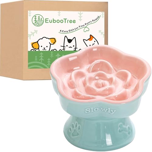 Futternapf für Katzen, Keramik, Blumenform, 14,7 cm Durchmesser, 15,7 cm Höhe, 150 ml Fassungsvermögen, 180 g Gewicht von EubooTree