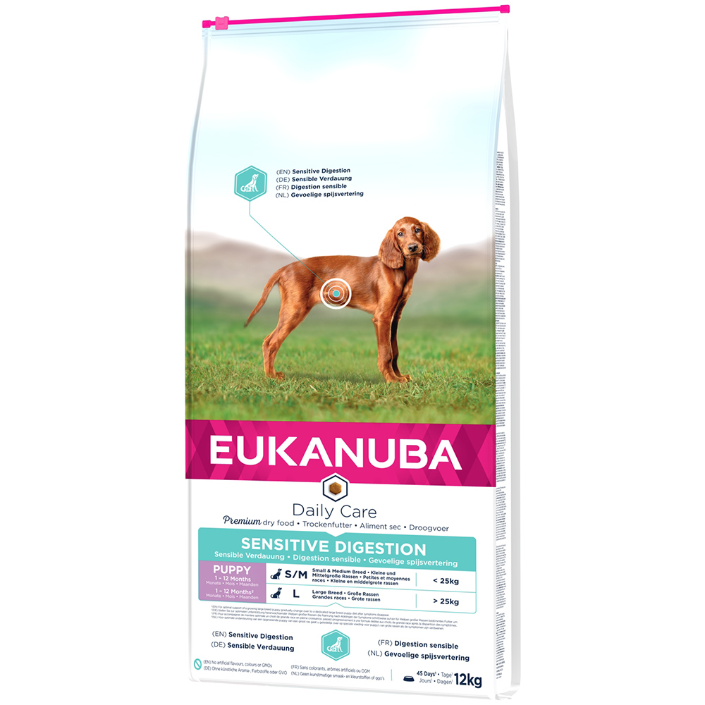 12 kg / 15 kg Eukanuba Daily Care zum Sonderpreis! - 12 kg Puppy Sensitive Digestion mit Huhn & Pute von Eukanuba