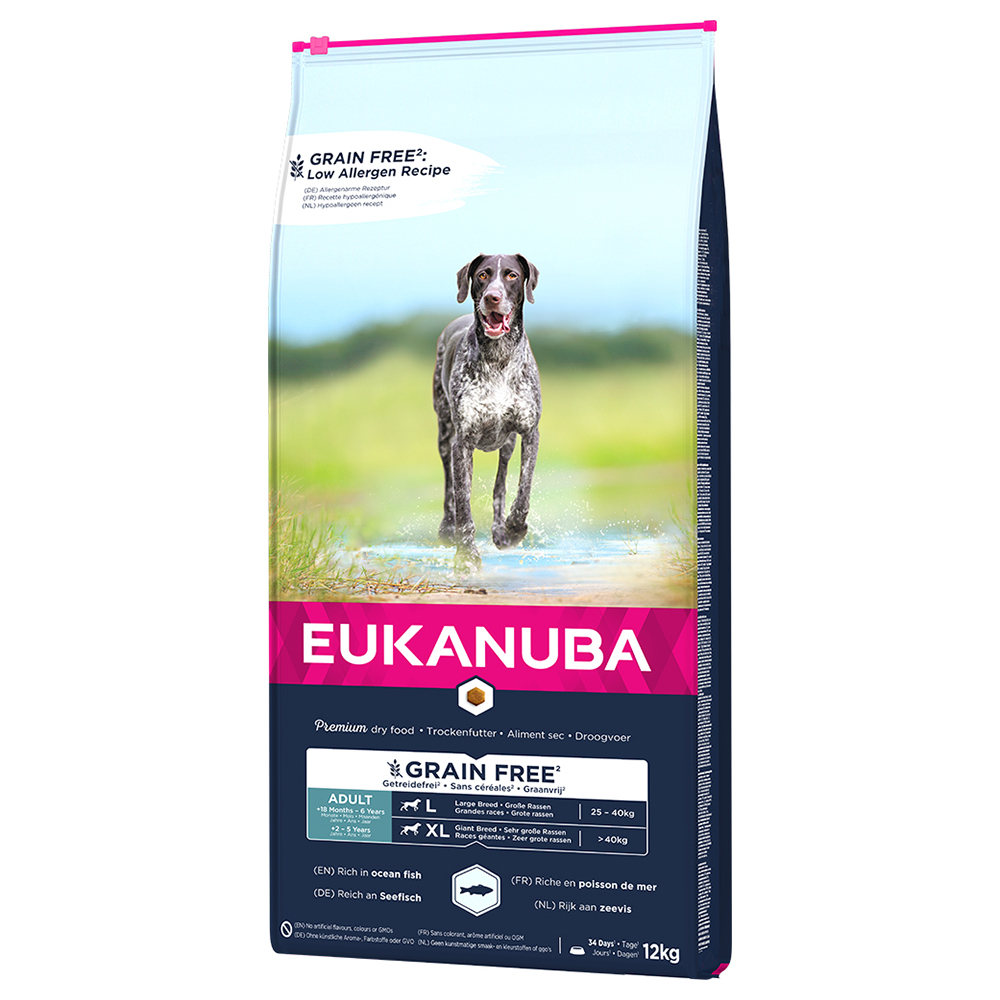 12 kg Eukanuba Grain Free Adult zum Sonderpreis! - Large Dogs mit Lachs von Eukanuba