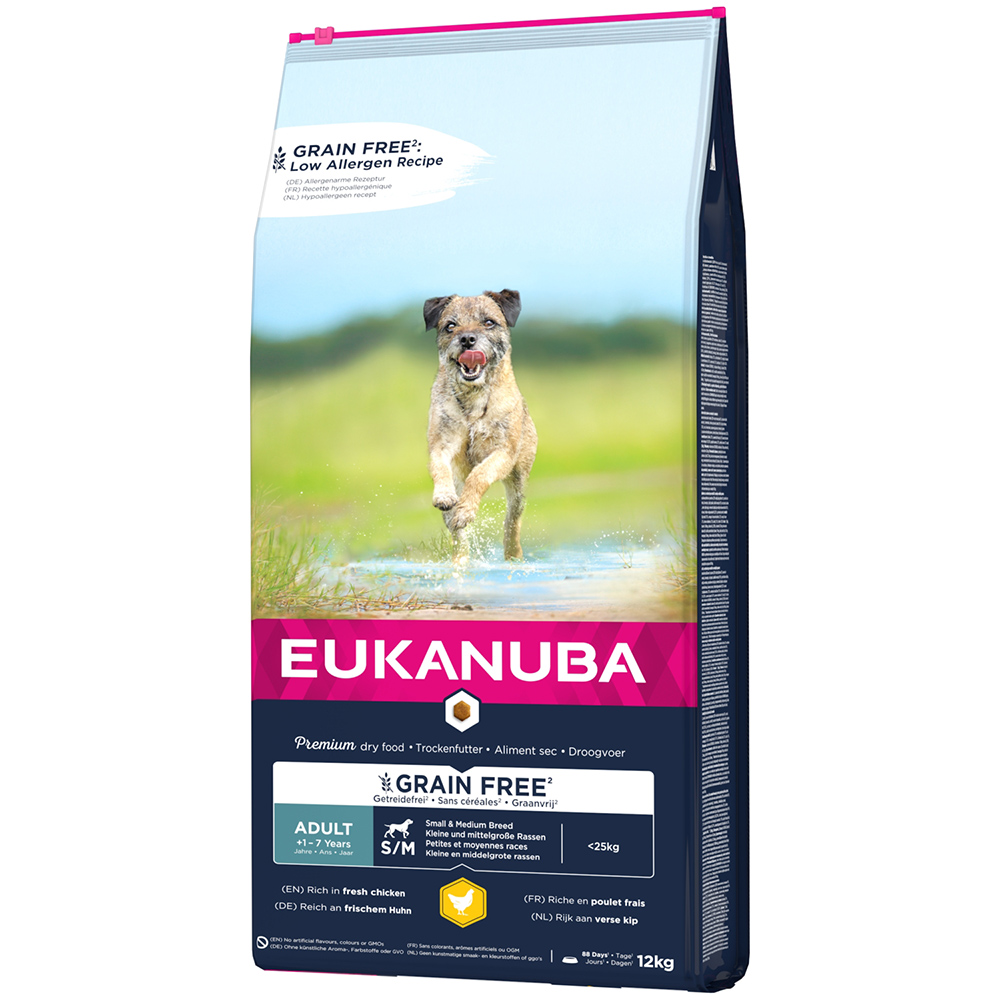 12 kg Eukanuba Grain Free Adult zum Sonderpreis! - Small / Medium Breed Huhn von Eukanuba