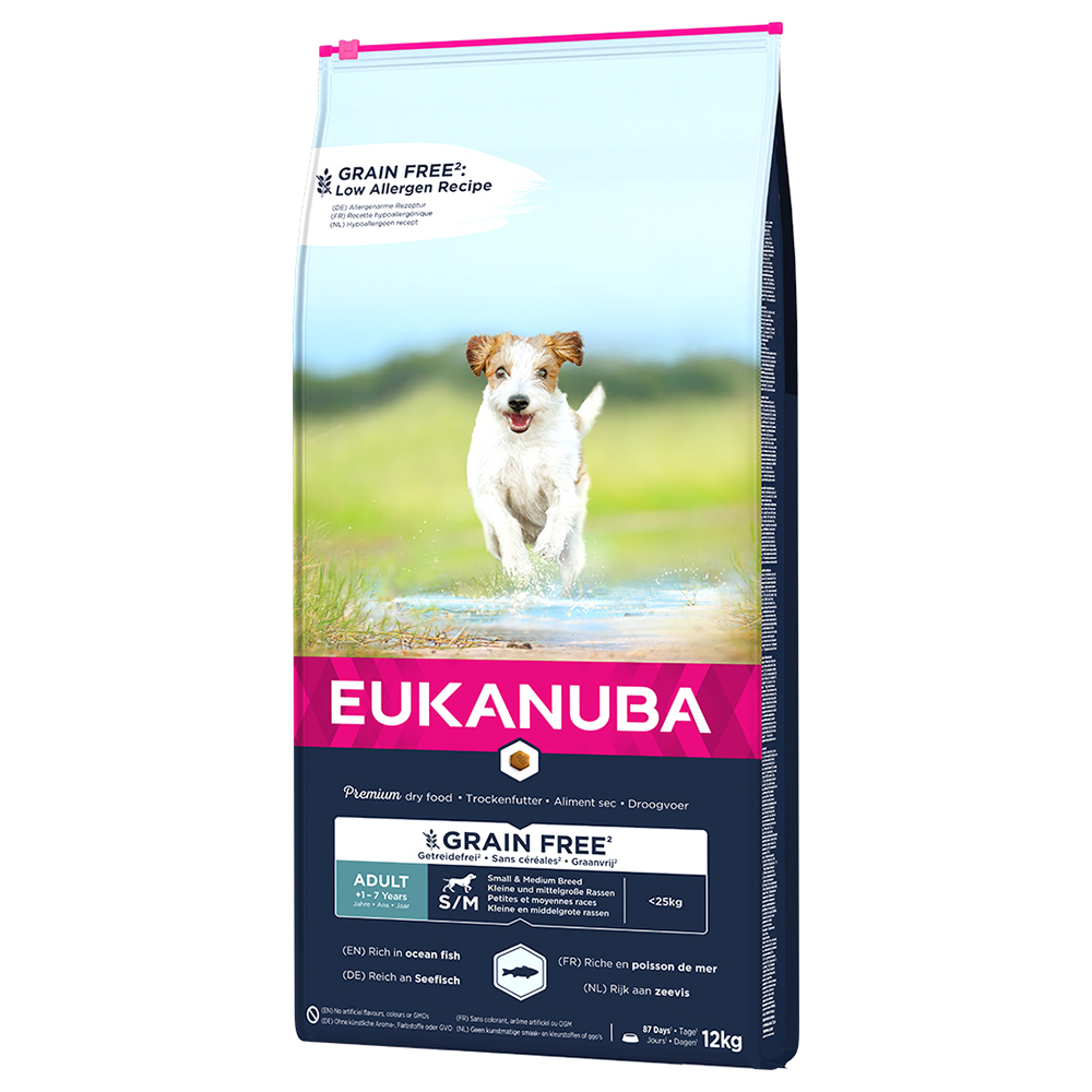 12 kg Eukanuba Grain Free Adult zum Sonderpreis! - Small / Medium Breed mit Seefisch von Eukanuba