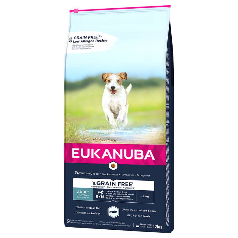 12 kg Eukanuba Grain Free Adult zum Sonderpreis! - Small / Medium Breed mit Seefisch von Eukanuba