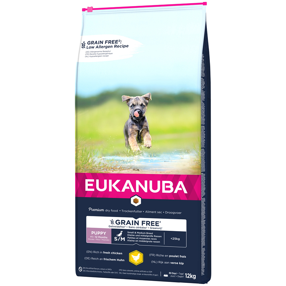 12 kg Eukanuba Grain Free Puppy zum Sonderpreis! - Small / Medium Breed Huhn von Eukanuba