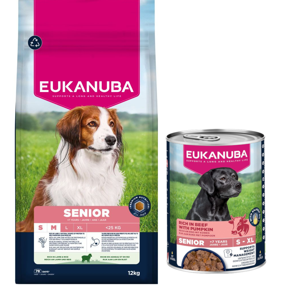 12 kg Eukanuba Premium Nutrition + 3 x 400 g passendes Nassfutter gratis! - Senior Small & Medium Breed Lamm & Reis + Senior Reich an Rind mit Kürbis 12 kg Eukanuba Premium Nutrition + 3 x 400 g passendes Nassfutter gratis! - Senior Small & Medium Breed Lamm & Reis + Senior Reich an Rind mit Kürbis von Eukanuba