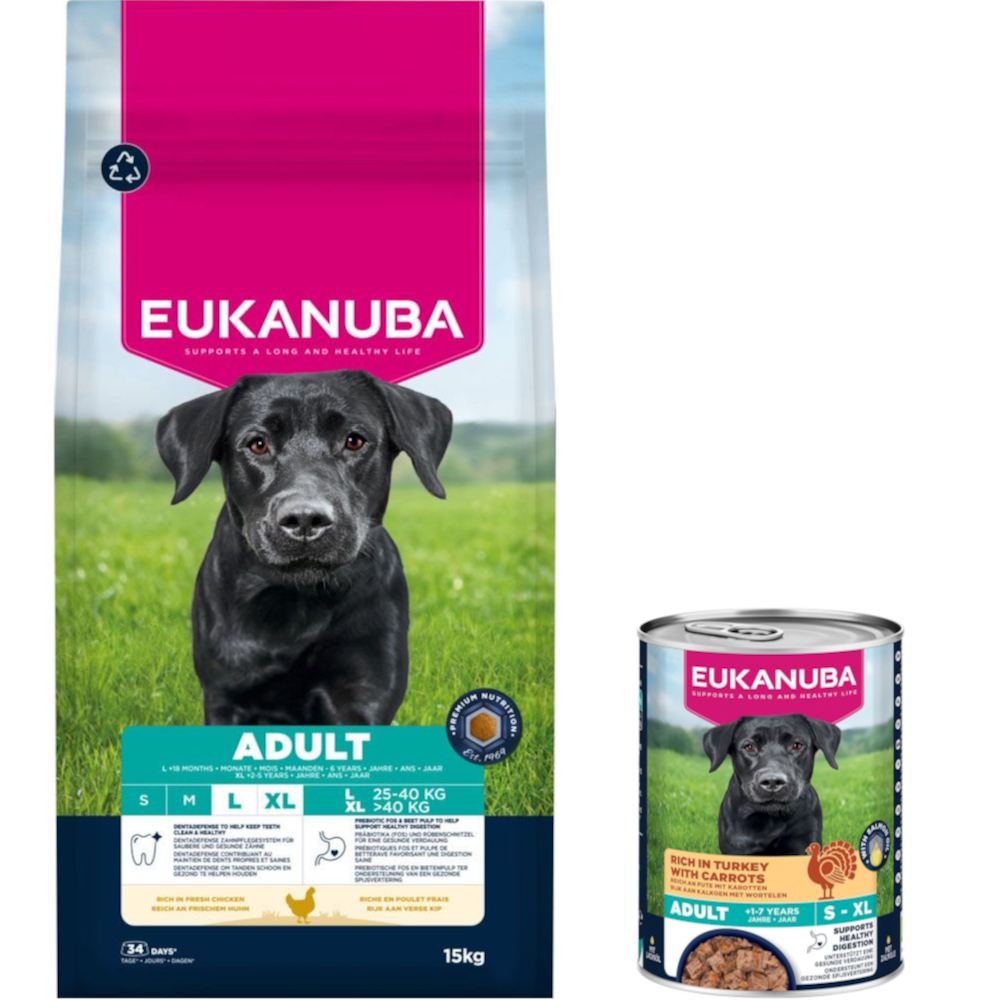 15 kg Eukanuba Premium Nutrition + 3 x 400 g passendes Nassfutter gratis! - 15 kg Adult Large & Giant Breed Huhn + 3 x 400 g Adult Pute mit Karotten 15 kg Eukanuba Premium Nutrition + 3 x 400 g passendes Nassfutter gratis! - 15 kg Adult Large & Giant Breed Huhn + 3 x 400 g Adult Pute mit Karotten von Eukanuba