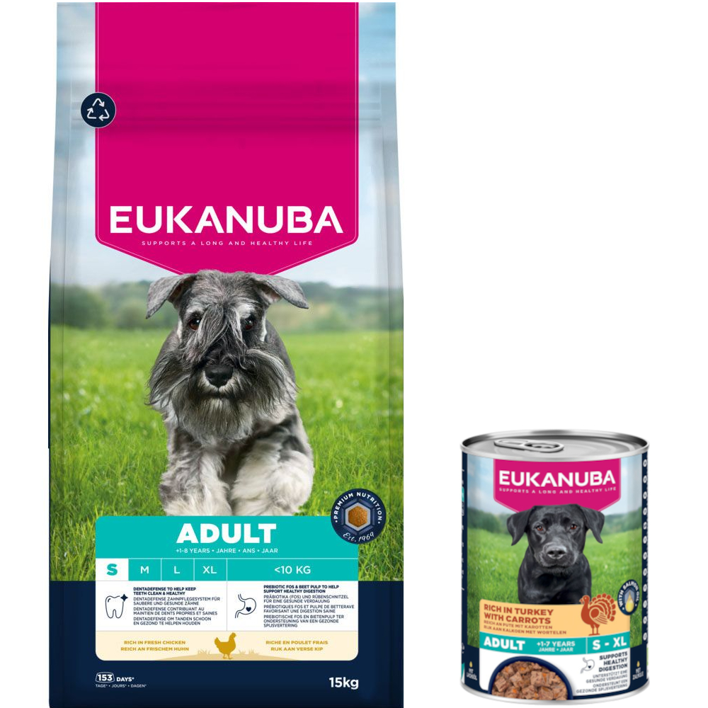 15 kg Eukanuba Premium Nutrition + 3 x 400 g passendes Nassfutter gratis! - 15 kg Adult Small Breed Huhn + 3 x 400 g Adult Pute mit Karotten 15 kg Eukanuba Premium Nutrition + 3 x 400 g passendes Nassfutter gratis! - 15 kg Adult Small Breed Huhn + 3 x 400 g Adult Pute mit Karotten von Eukanuba