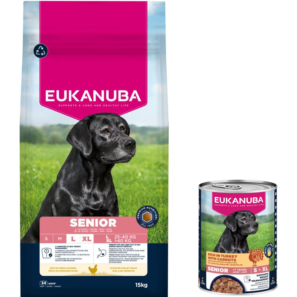 15 kg Eukanuba Premium Nutrition + 3 x 400 g passendes Nassfutter gratis! - 15 kg Senior Large & Giant Breed Huhn + 3 x 400 g Senior Pute mit Karotten 15 kg Eukanuba Premium Nutrition + 3 x 400 g passendes Nassfutter gratis! - 15 kg Senior Large & Giant Breed Huhn + 3 x 400 g Senior Pute mit Karotten von Eukanuba