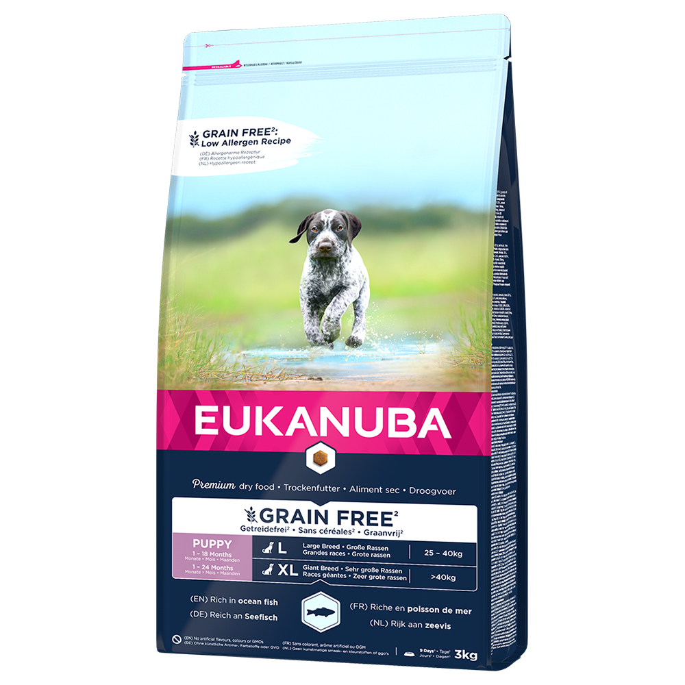 3 kg / 12 kg Eukanuba Grain Free zum Sonderpreis! - 3 kg Puppy Large Breed mit Lachs von Eukanuba