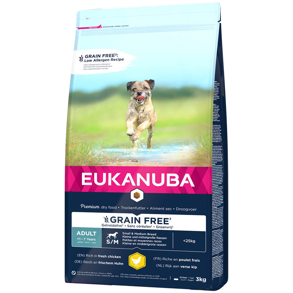 3 kg / 12 kg Eukanuba Grain Free zum Sonderpreis! - Adult Small / Medium Breed Huhn 3 kg von Eukanuba