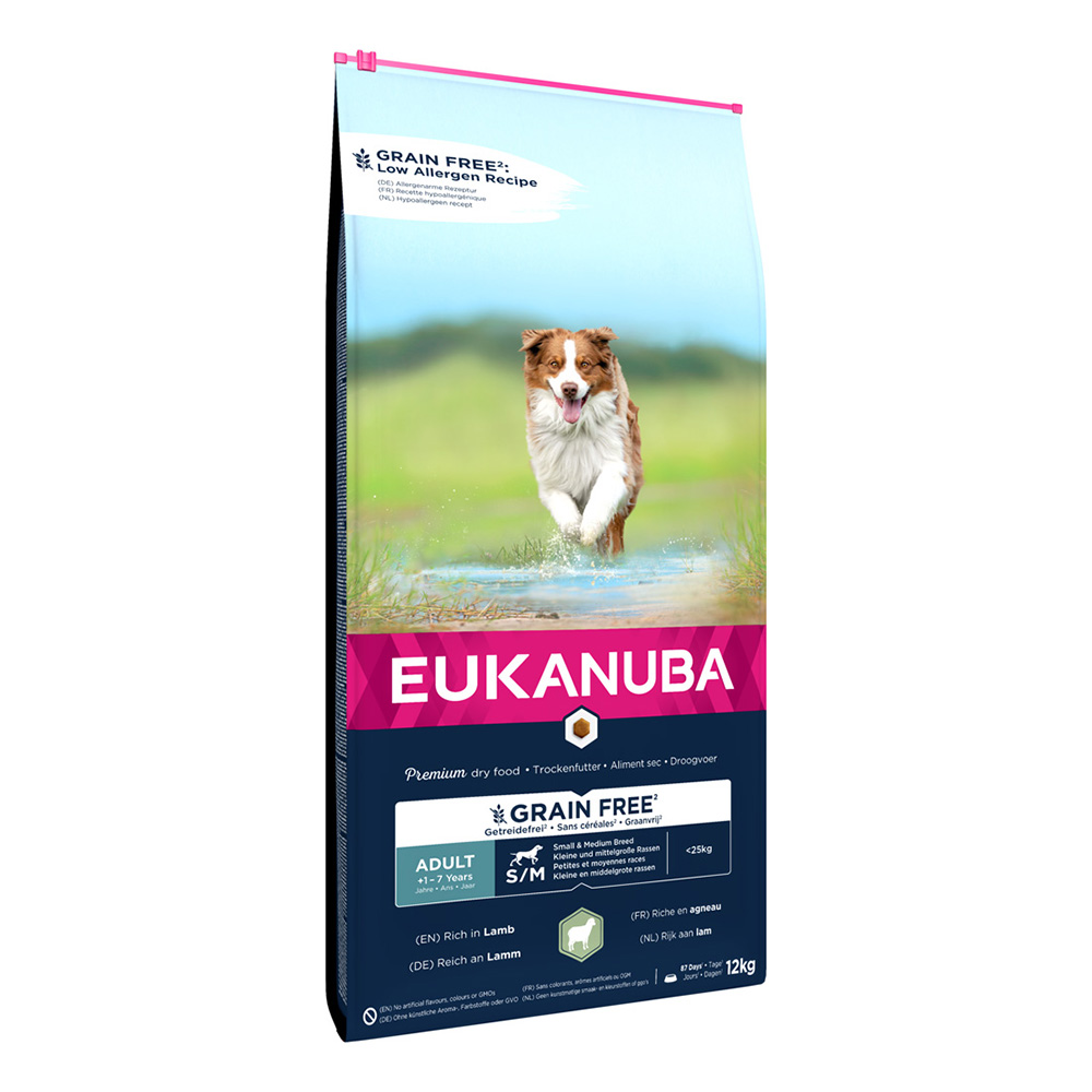 3 kg / 12 kg Eukanuba Grain Free zum Sonderpreis! - Adult Small / Medium Breed Lamm 12 kg von Eukanuba