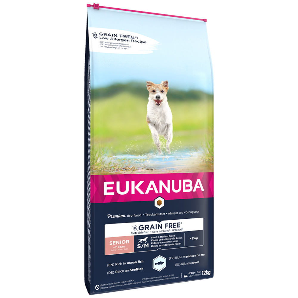 3 kg / 12 kg Eukanuba Grain Free zum Sonderpreis! - Senior Small & Medium Seefisch 12 kg von Eukanuba