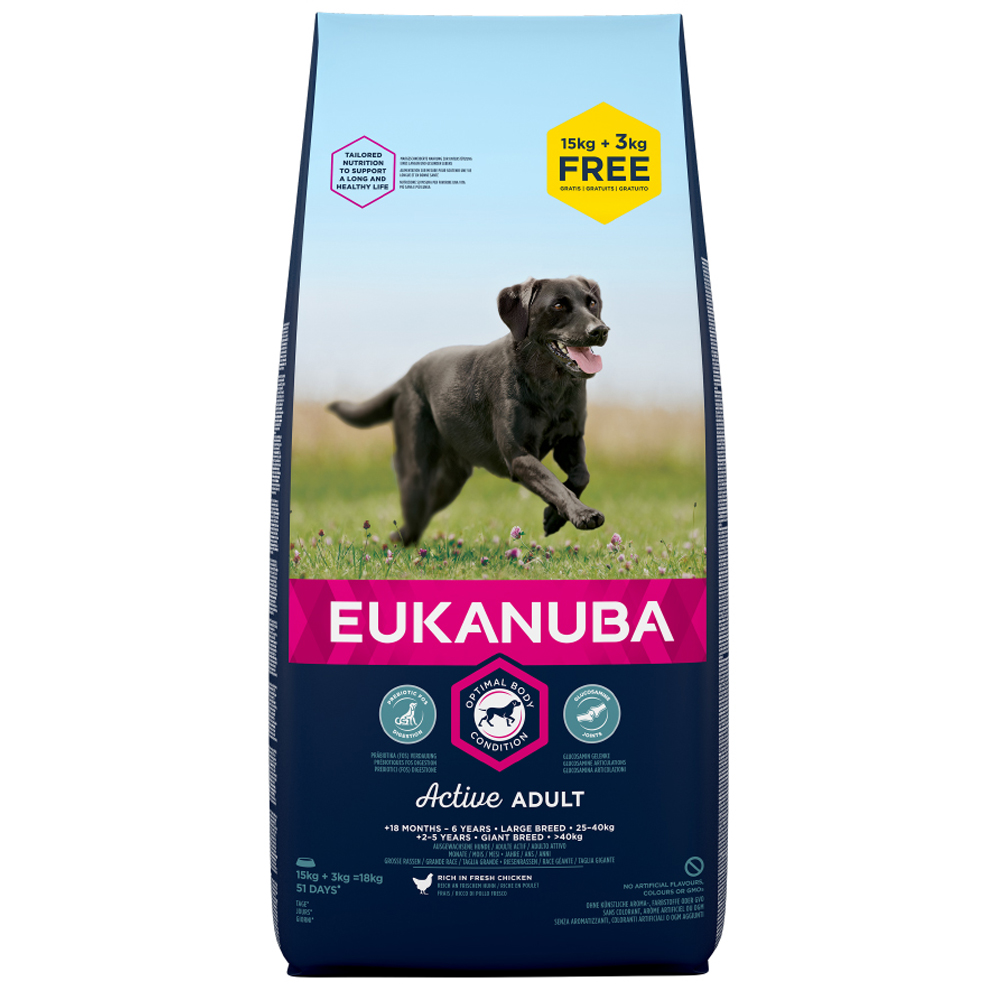 3 kg gratis! 18 kg Eukanuba - Adult Large Breed Huhn von Eukanuba