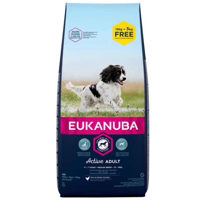 3 kg gratis! 18 kg Eukanuba - Adult Medium Breed Huhn von Eukanuba