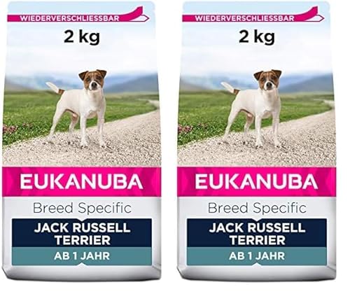 Eukanuba Breed Specific Jack Russell Terrier Trockenfutter - optimal auf die Rasse abgestimmtes Premium Hundefutter mit Huhn, 2 kg (Packung mit 2) von Eukanuba