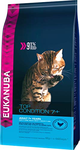 Eukanuba Senior Katzenfutter trocken - Premium Trockenfutter speziell auf die Bedürfnisse älterer Katzen ab 7 Jahre abgestimmt, 4 kg von Eukanuba