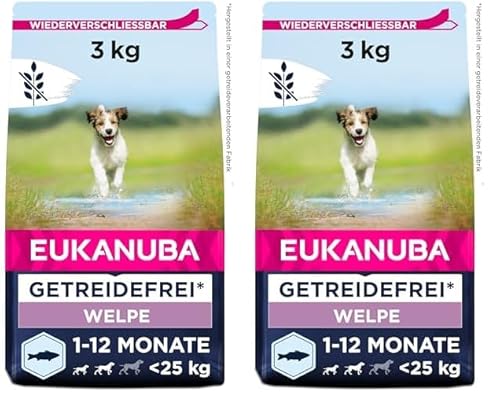 Eukanuba Welpenfutter getreidefrei mit Fisch für kleine und mittelgroße Rassen - Trockenfutter ohne Getreide für Junior Hunde, 3 kg (Packung mit 2) von Eukanuba