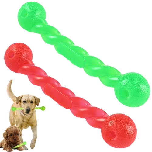 2 Stück Gummi-Kauspielzeug für Hunde, Kauspielzeug für aggressive Kauer, unzerstörbares Hundespielzeug, Kauknochen zum Zahnen. (Rot & Grün) von Euliber