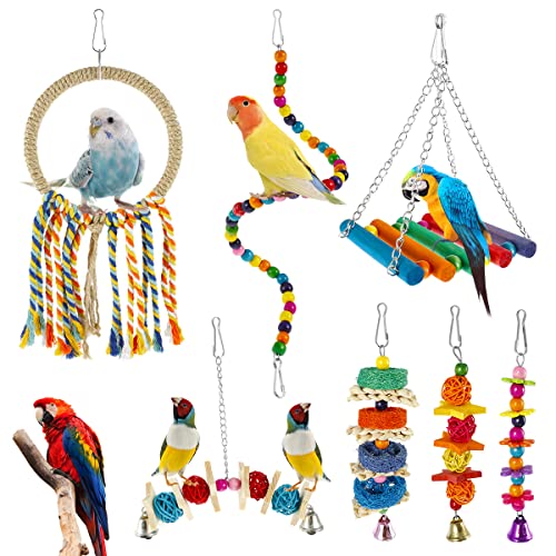 EMIMY 7PS Vogel Parrot Holz Spielzeug Bunte Vögel Spielzeug für Papageien Papageien Papageien Spielzeug Training Cockatiels Fringches Budgie love uc von Eummy