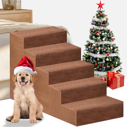 Eunice Hundetreppe für kleine Hunde, tragbare Hundetreppe für hohe Betten und Couch, hochdichter Schaumstoff-Haustiertreppe mit rutschfester Unterseite, 5 Stufen von Eunice