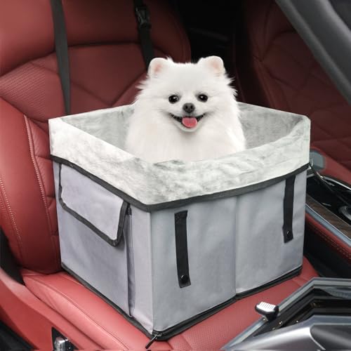 Hundeautositz für kleine Hunde, Memory-Schaum, erhöhtes Kissen, Haustier-Autositz – Design mit abnehmbarem und waschbarem Sitzbezug, 2 Aufbewahrungstaschen und Welpen-Auto-Sicherheitsgurt von Eunice