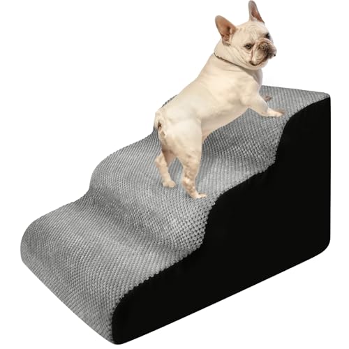 Hundetreppe für kleine Hunde, 3-stufige Hundetreppe für hohe Betten und Couch, hochdichte Schaumstoff-Hunderampen mit rutschfester Unterseite für große/mittlere/kleine Hunde von Eunice