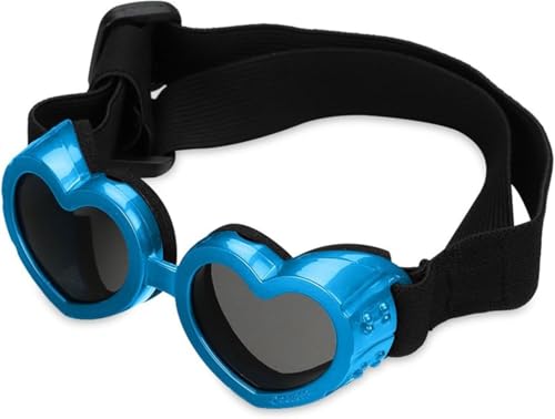 Dog Sunglasses,Dog Heart Shaped Goggles Wind-Resistant, Adjustable Pet Goggles UV Protection Puppy Heart Shape Anti-Fog Sunglasses for Small to Medium Dog (Blue) von Eunmsi