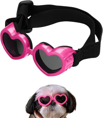 Dog Sunglasses,Dog Heart Shaped Goggles Wind-Resistant, Adjustable Pet Goggles UV Protection Puppy Heart Shape Anti-Fog Sunglasses for Small to Medium Dog (Pink) von Eunmsi