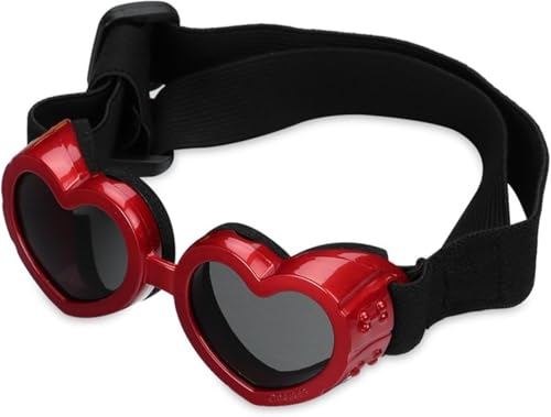 Dog Sunglasses,Dog Heart Shaped Goggles Wind-Resistant, Adjustable Pet Goggles UV Protection Puppy Heart Shape Anti-Fog Sunglasses for Small to Medium Dog (Red) von Eunmsi